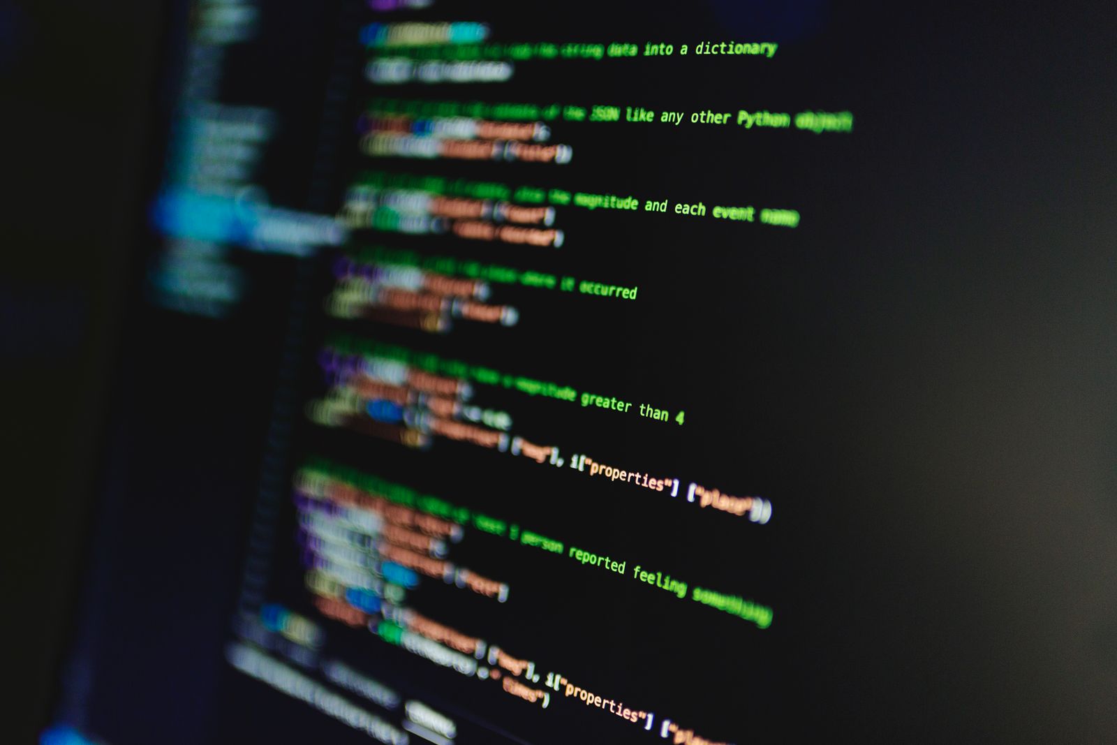 Bright green characters streaming down a dark computer screen